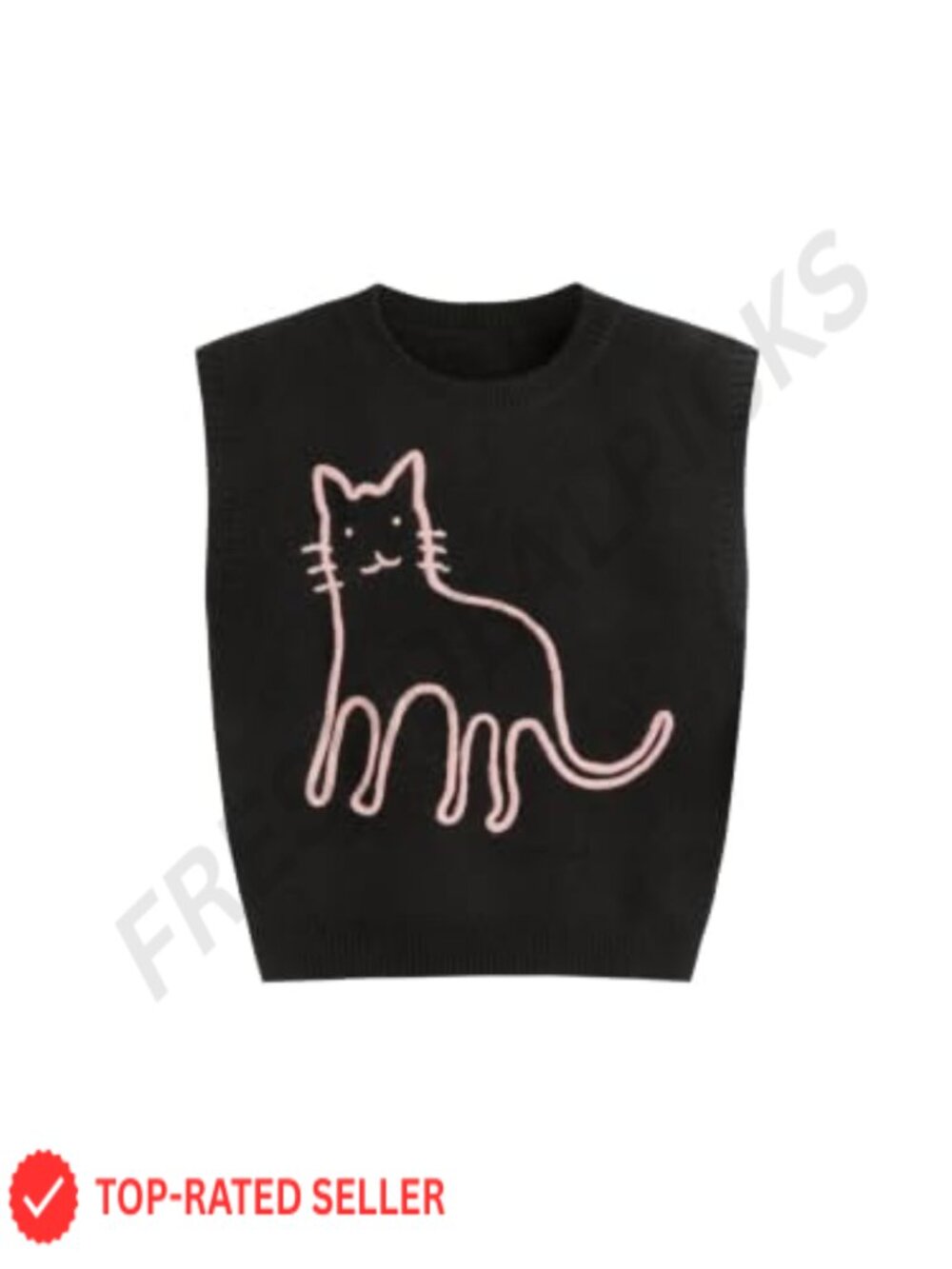 Wool Blend Sweater Vest Cropped Sleeveless Cat Color-Block Knit Top